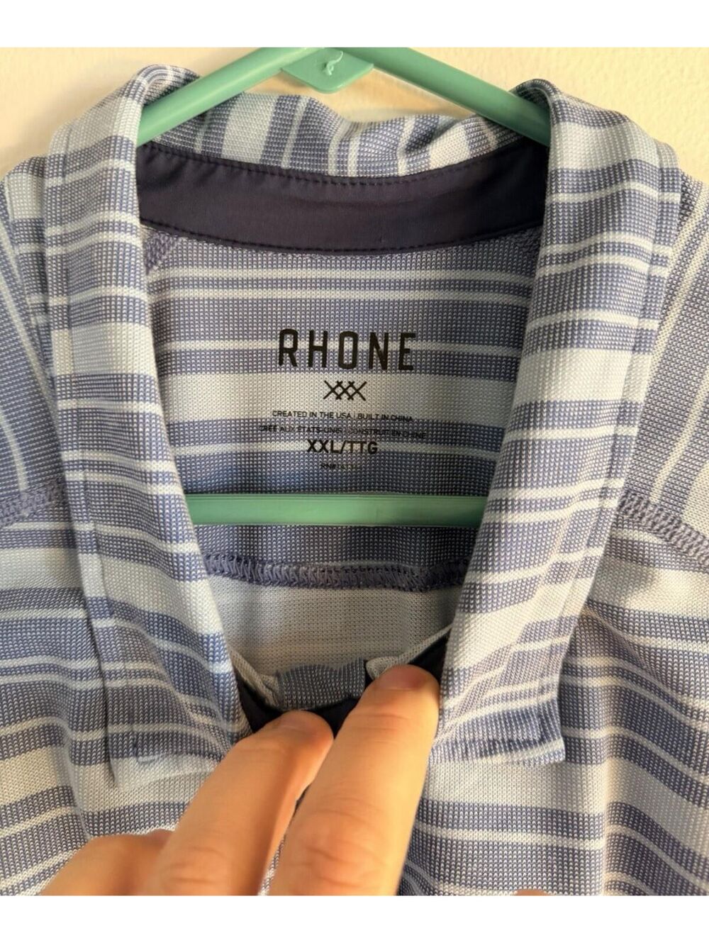 2XL - Men - Rhone Blue Striped Polo Shirt - Picture 2 of 5